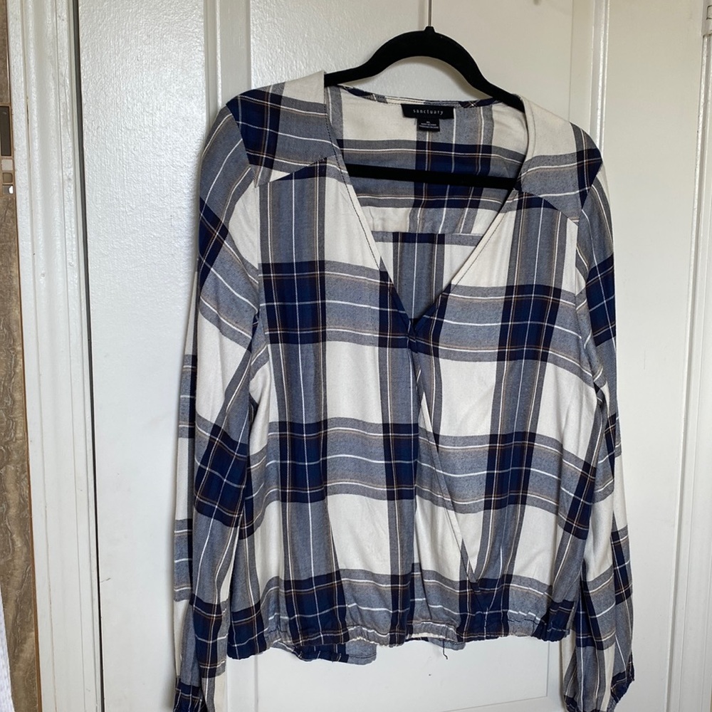 Sanctuary Plaid Crossover Top